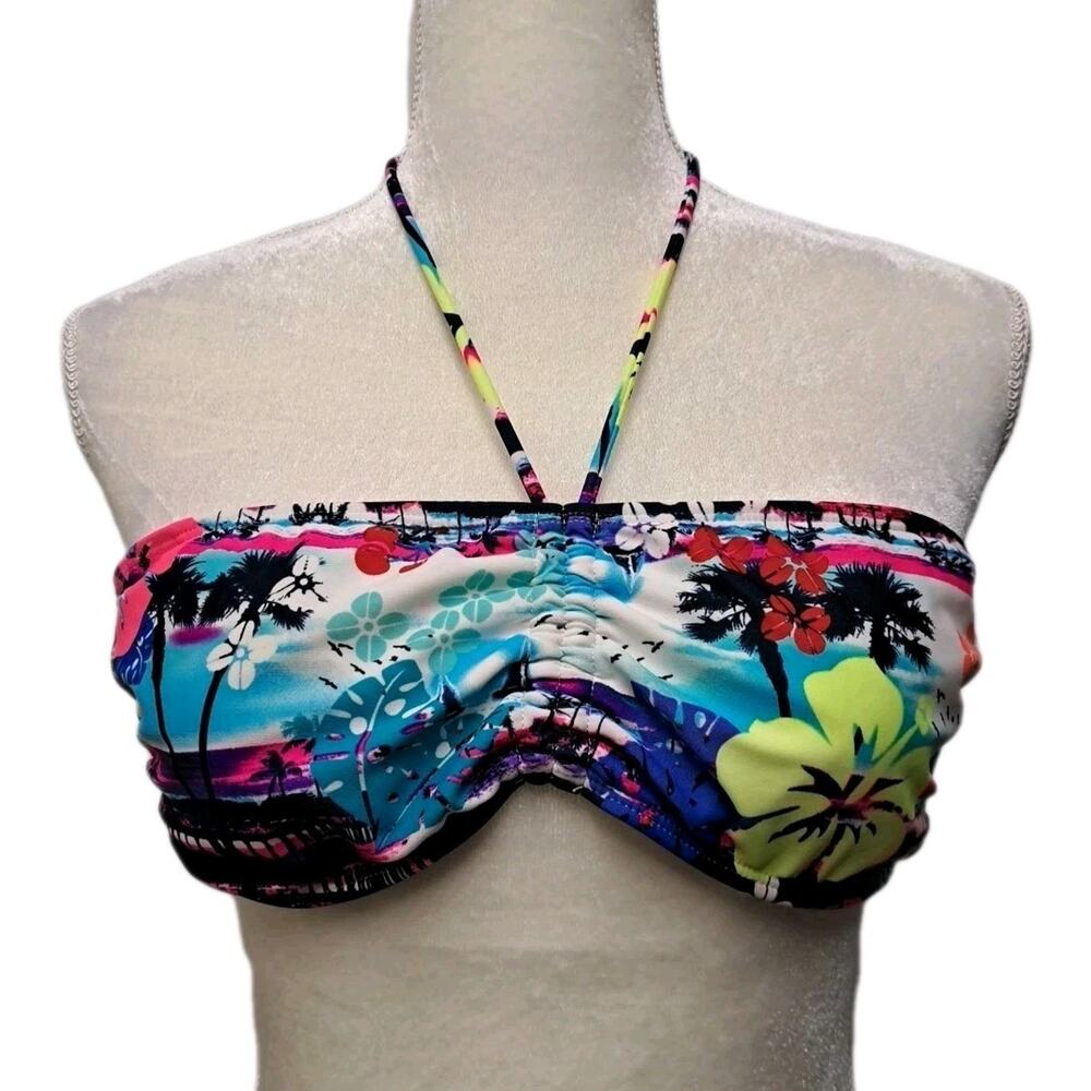 Ocean Pacific OP Bikini Swim Top Womens L Tropical Hawaiian Scene Halter Neck